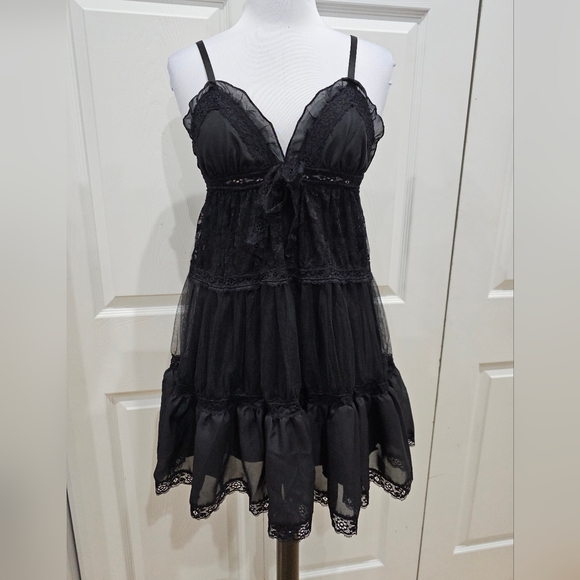 Dolls Kill Dresses & Skirts - Dolls Kill Widow Goth Witchy Mixed Magic Babydoll Mini Black Lace Tie Dress XS